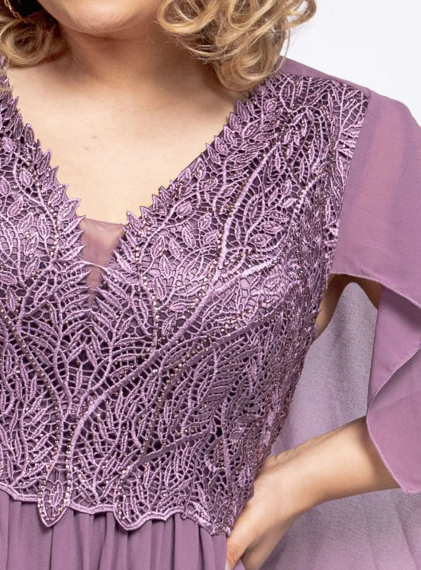 Robe cérémonie longue femme grande taille cape mousseline