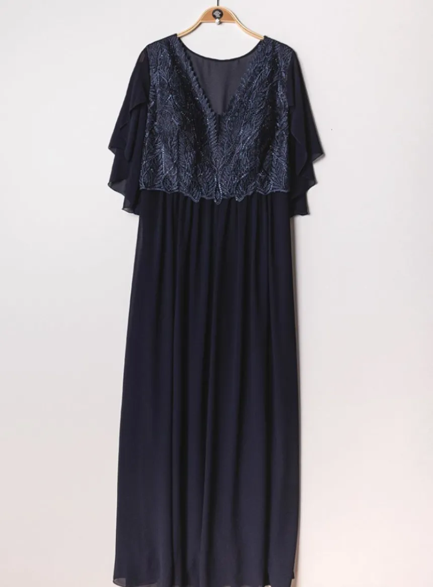 Robe cérémonie longue femme grande taille cape mousseline