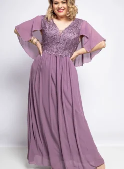 Robe cérémonie longue femme grande taille cape mousseline