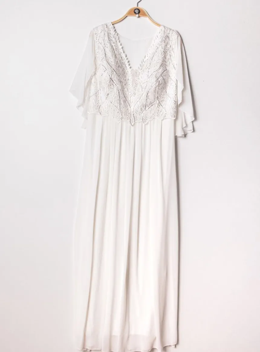 Robe cérémonie longue femme grande taille cape mousseline