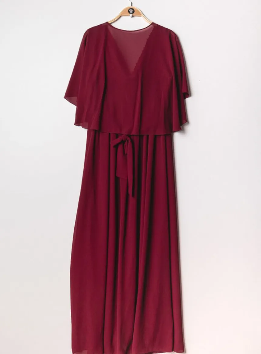 Robe cérémonie longue femme grande taille cape mousseline