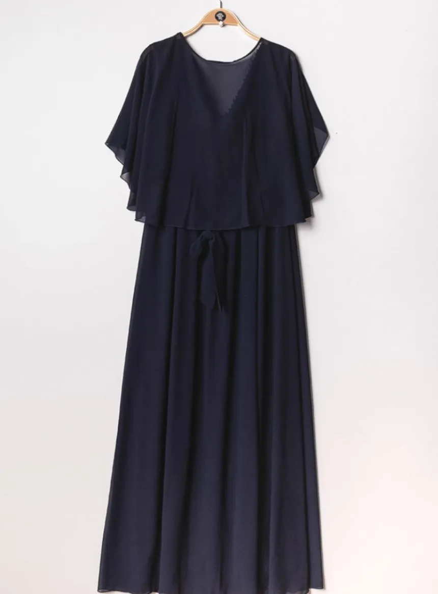 Robe cérémonie longue femme grande taille cape mousseline