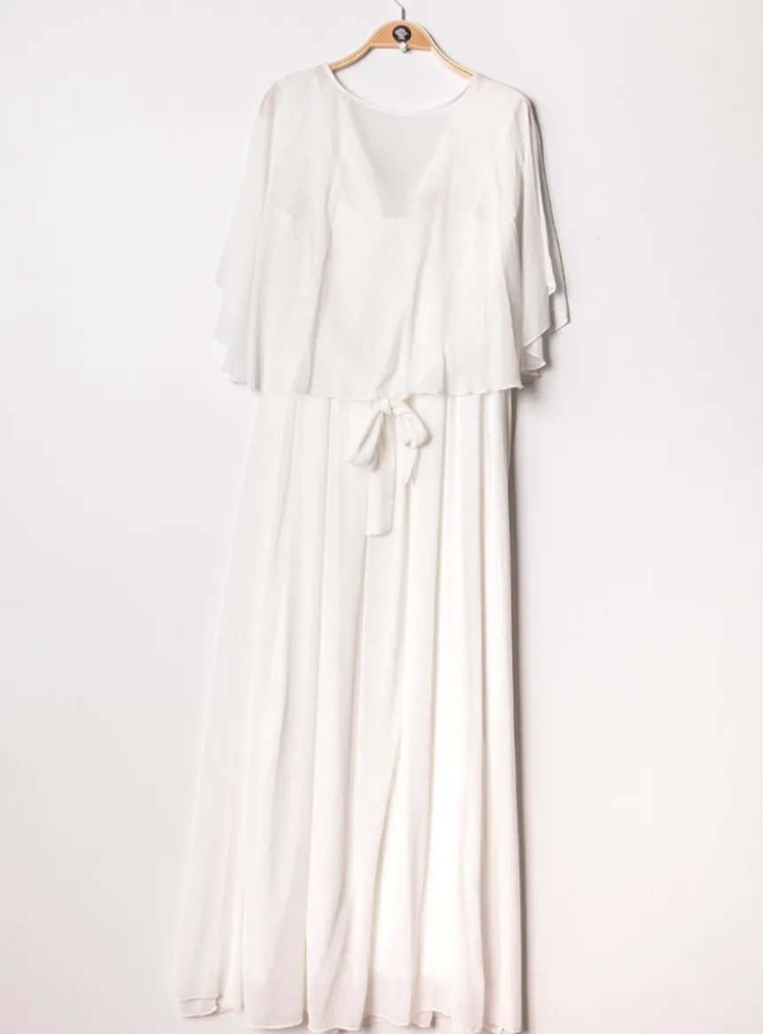 Robe cérémonie longue femme grande taille cape mousseline