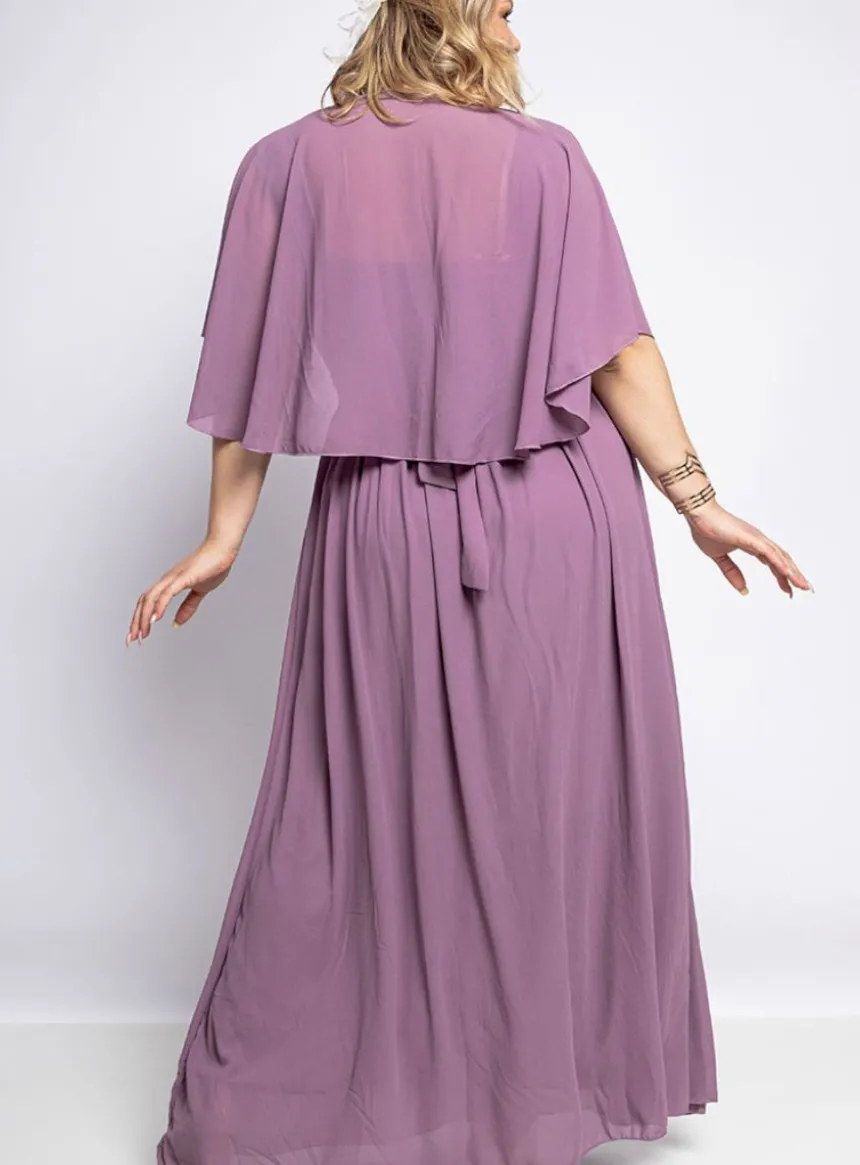 Robe cérémonie longue femme grande taille cape mousseline