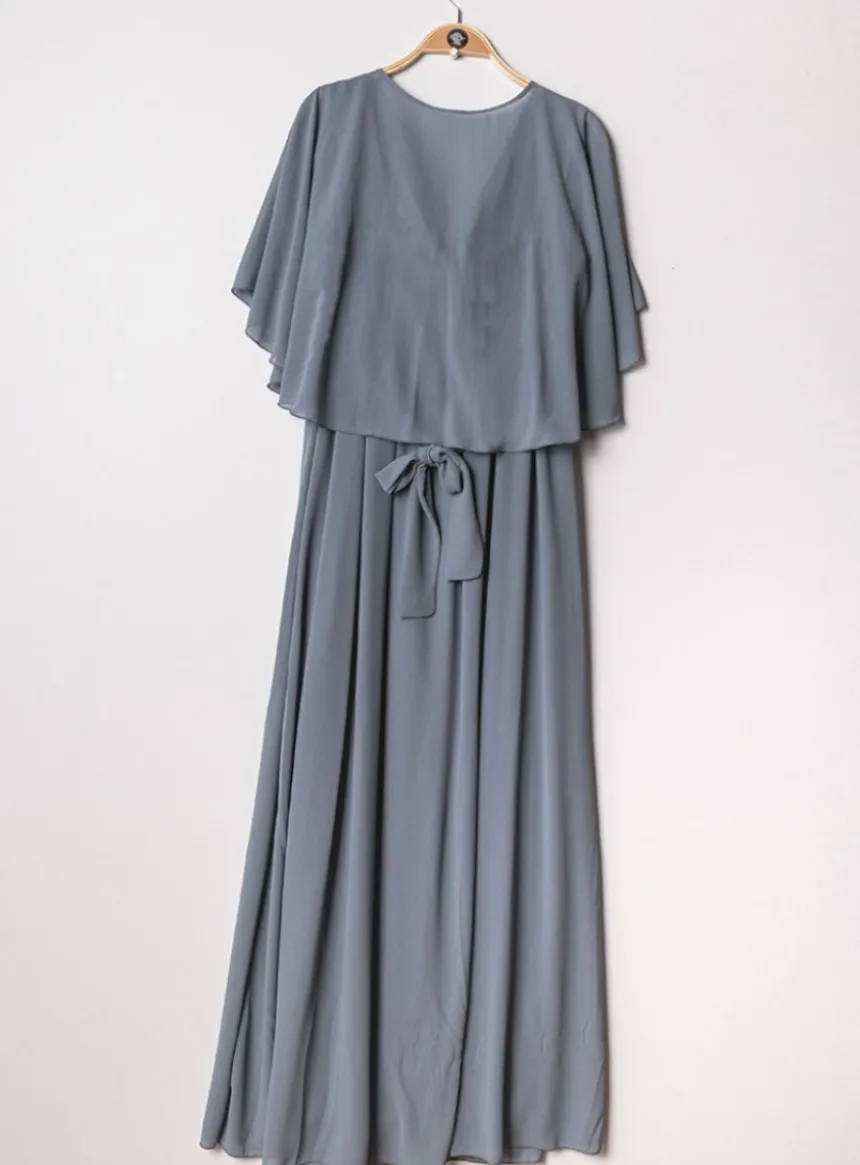 Robe cérémonie longue femme grande taille cape mousseline