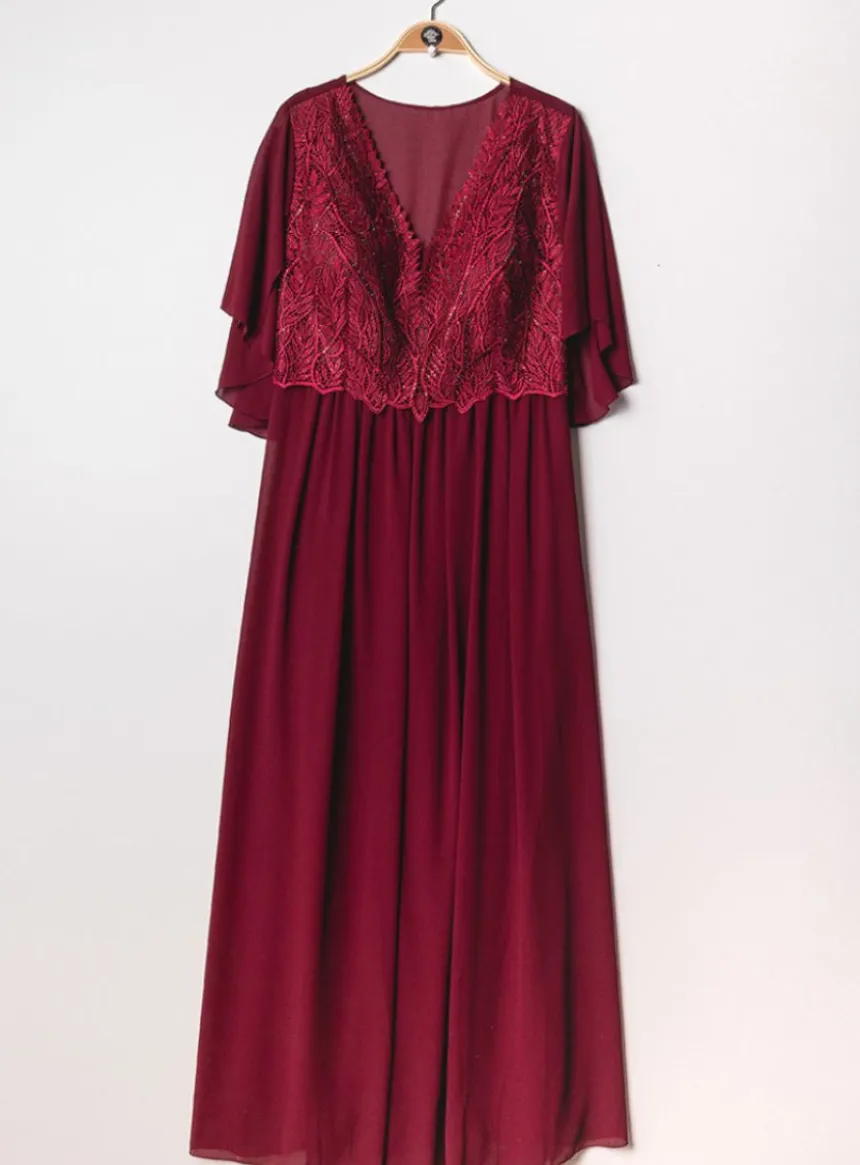 Robe cérémonie longue femme grande taille cape mousseline