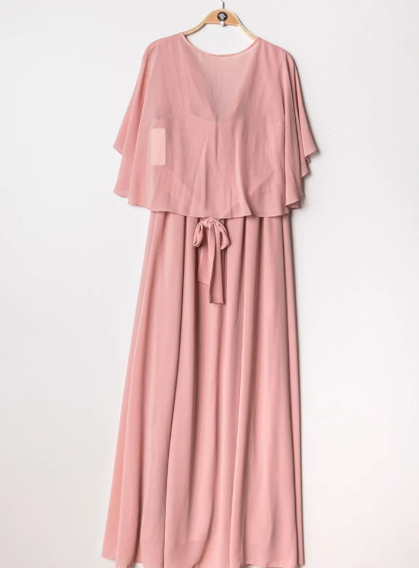 Robe cérémonie longue femme grande taille cape mousseline