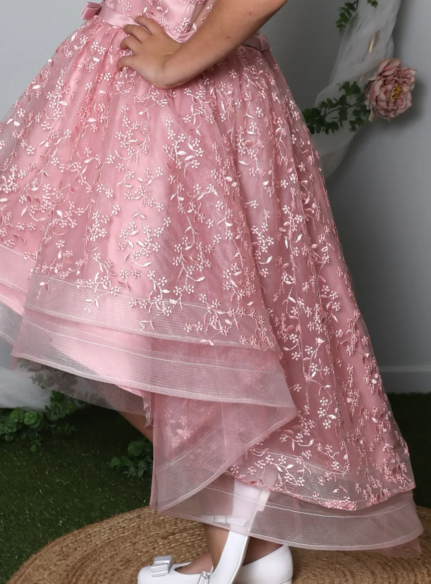 Robe cérémonie mariage fille Thaïs rose pêche