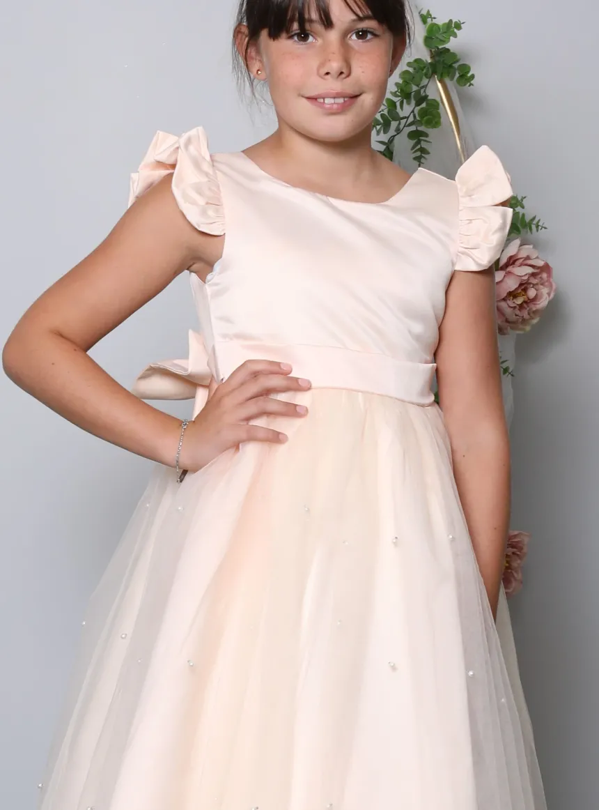 Robe cérémonie mariage longue fille Aude rose