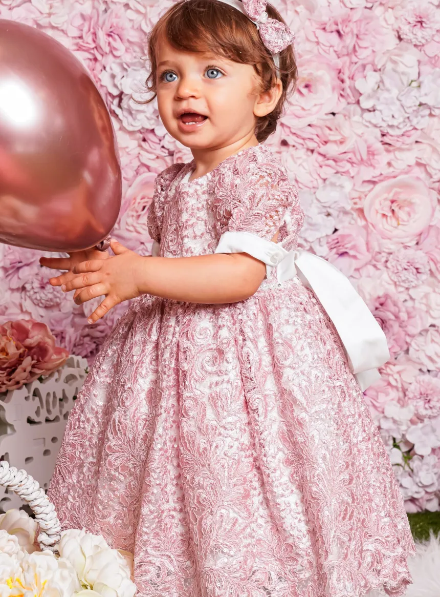 Robe cérémonie petite fille dentelle paillette + bandeau