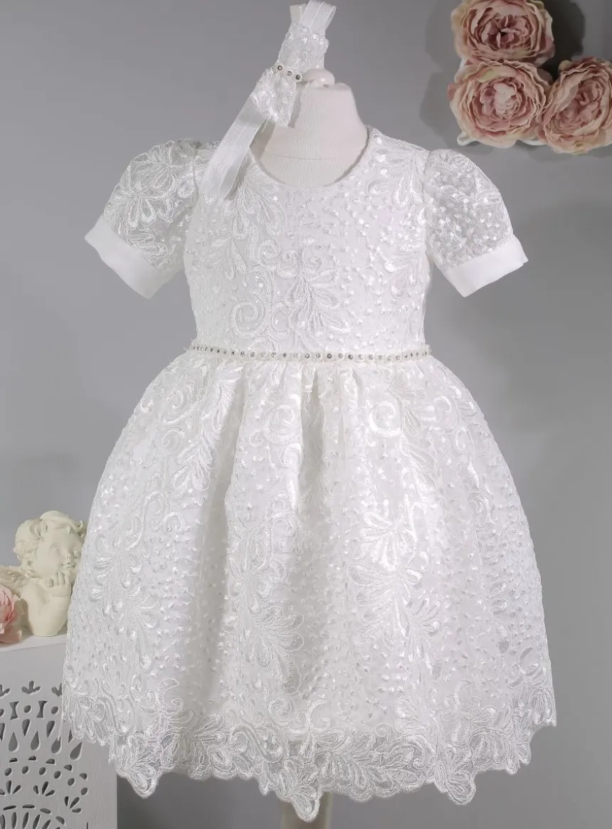 Robe cérémonie petite fille dentelle paillette + bandeau