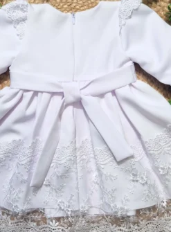Robe de baptême bébé fille blanche manches longues en dentelle
