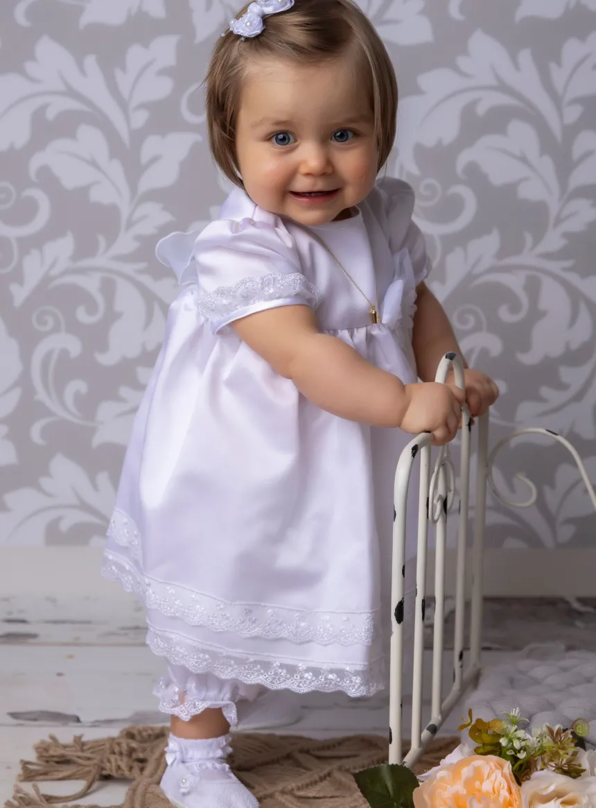 robe de baptême + culotte bloomer fille
