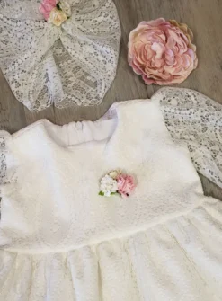 Robe de baptême dentelle + turban fille