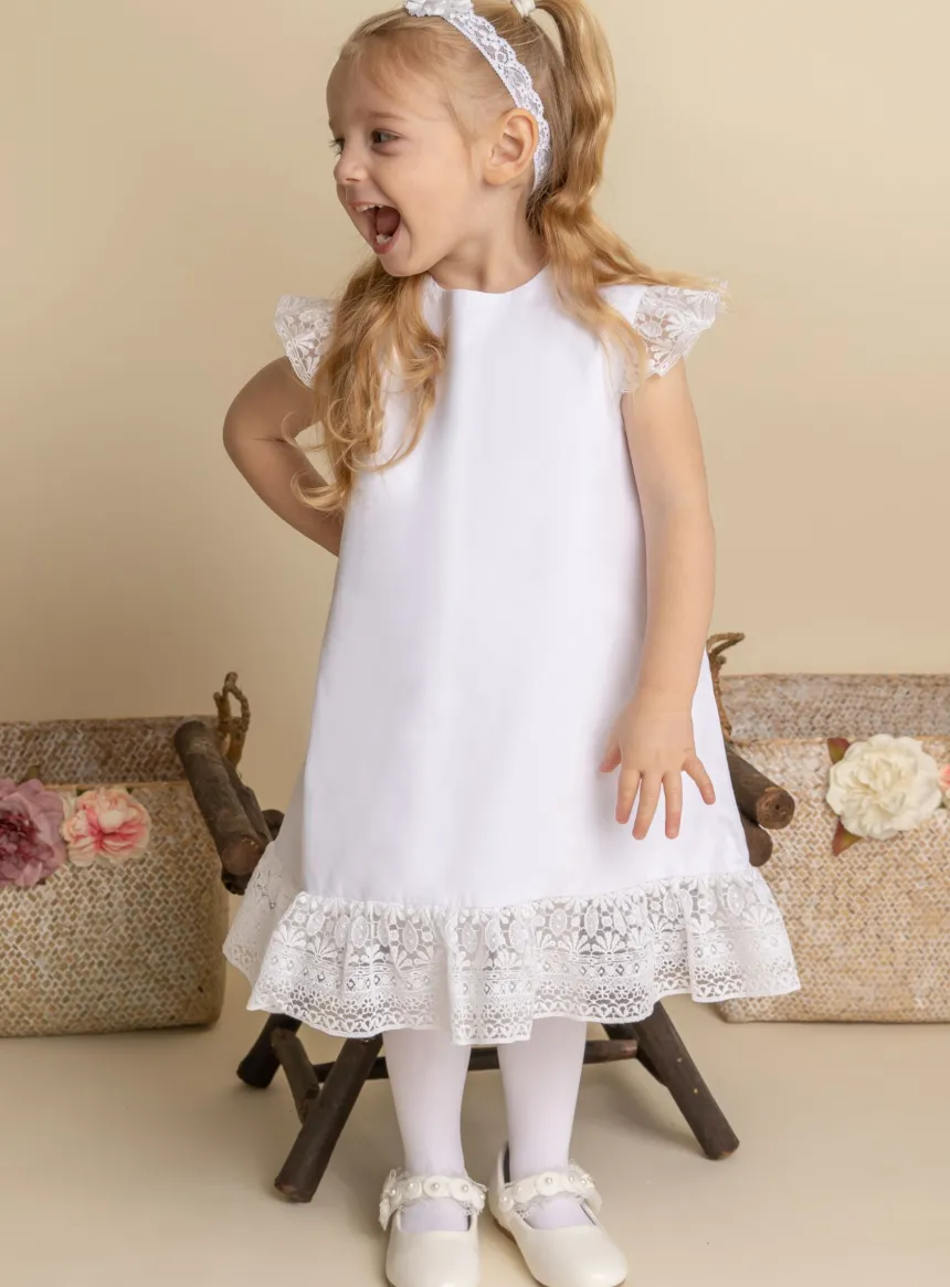 Robe de baptême Lilou coton et dentelle
