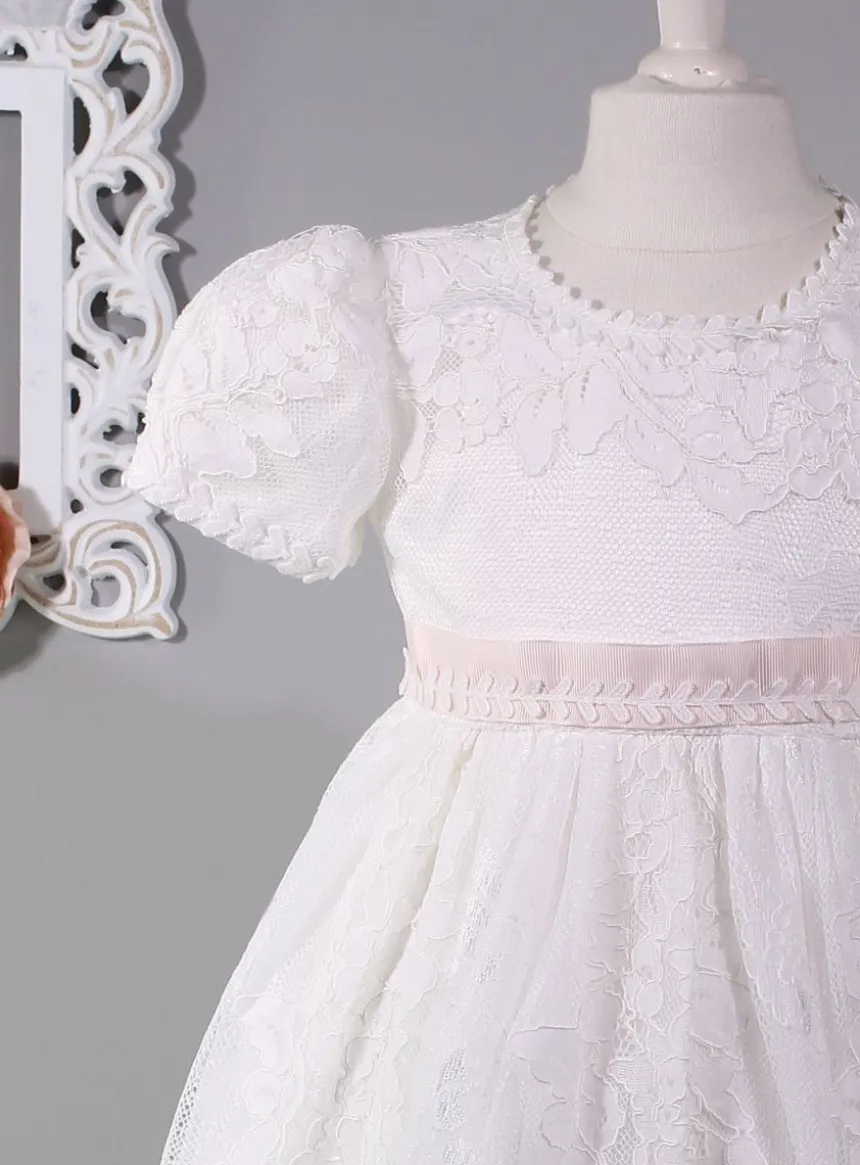 Robe de baptême longue dentelle Lison + béguin