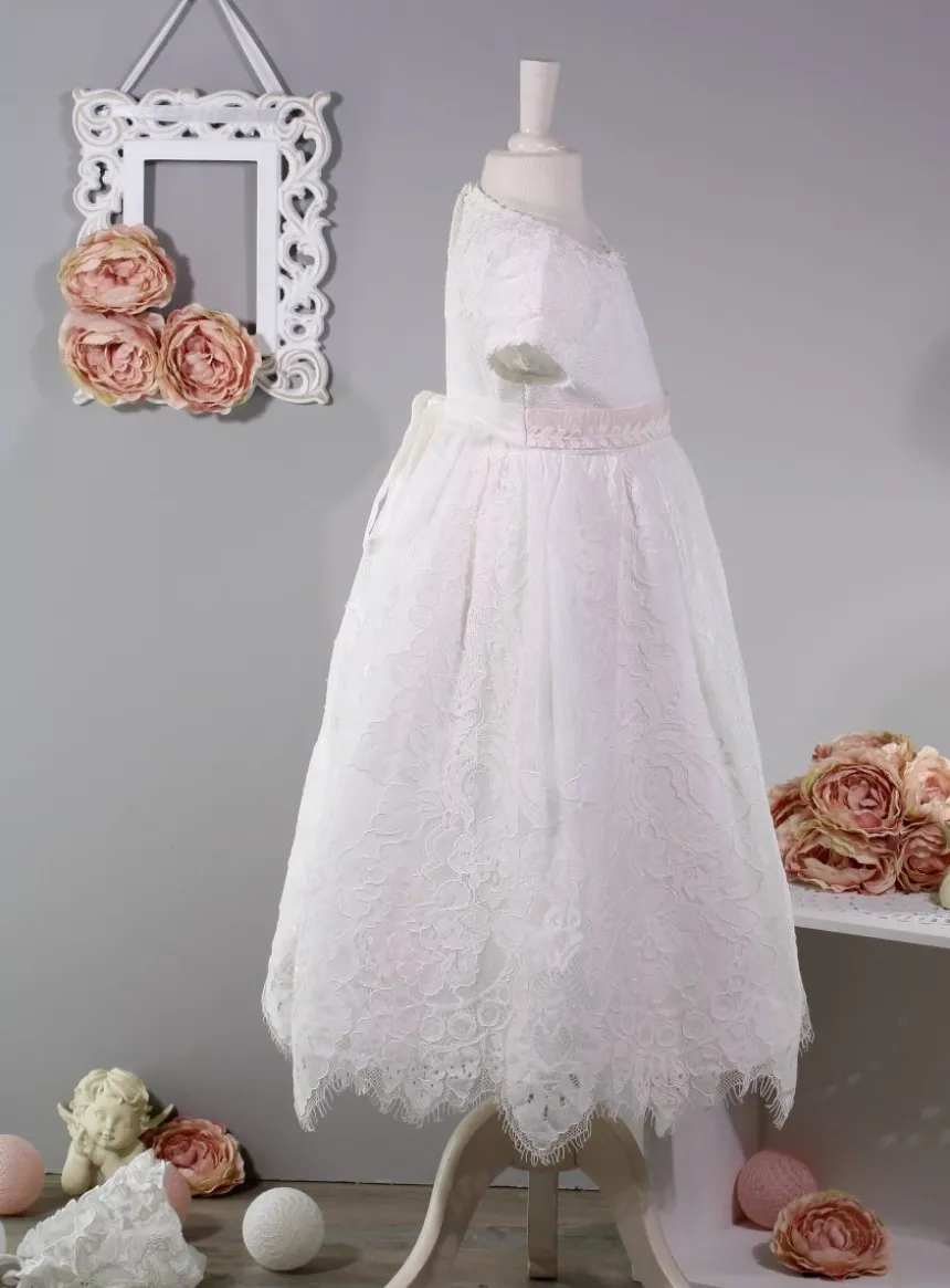 Robe de baptême longue dentelle Lison + béguin