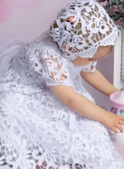 Robe de baptême longue dentelle + bonnet Mila