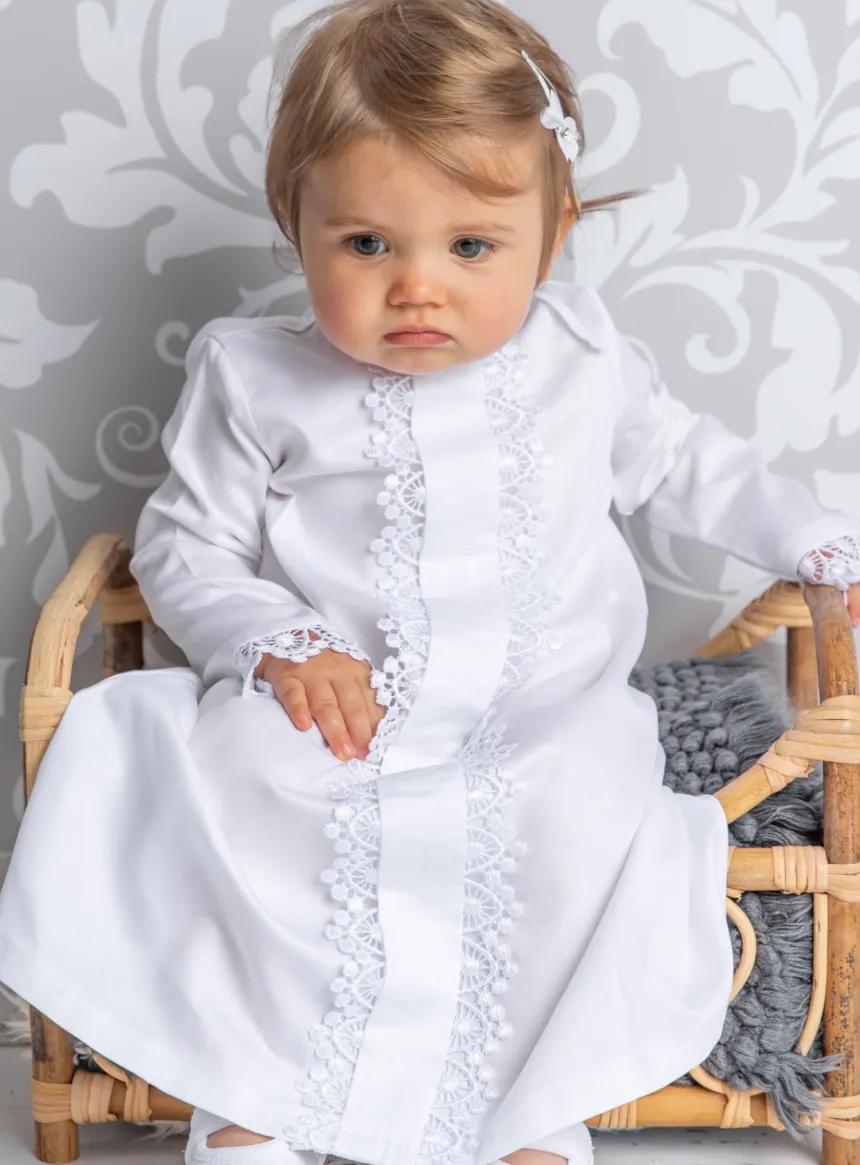 Robe de baptême manches longues et dentelle Iris