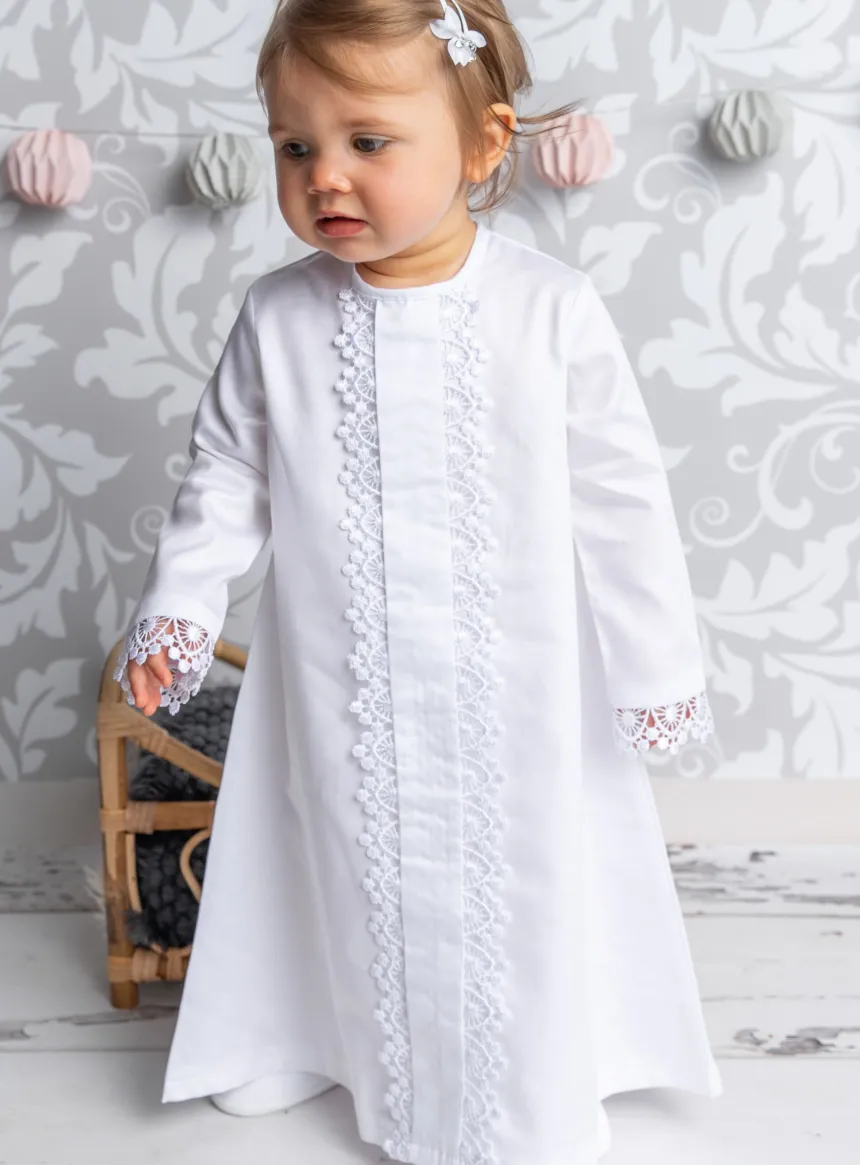 Robe de baptême manches longues et dentelle Iris