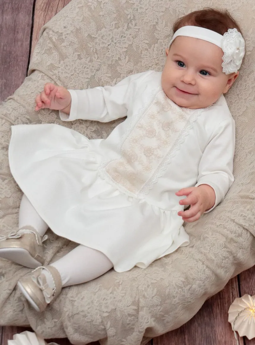 Robe de baptême manches longues dentelle