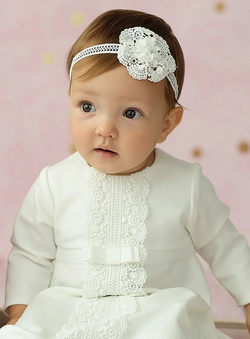 Robe de baptême manches longues hiver dentelle