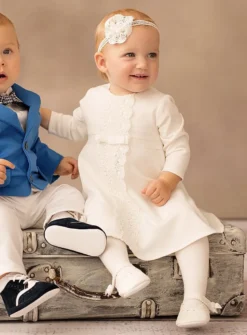 Robe de baptême manches longues hiver dentelle