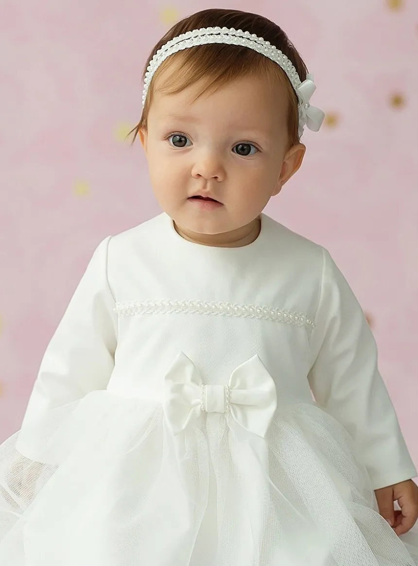 Robe de baptême manches longues hiver tulle