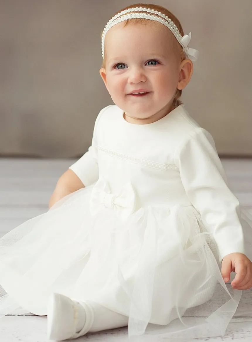 Robe de baptême manches longues hiver tulle