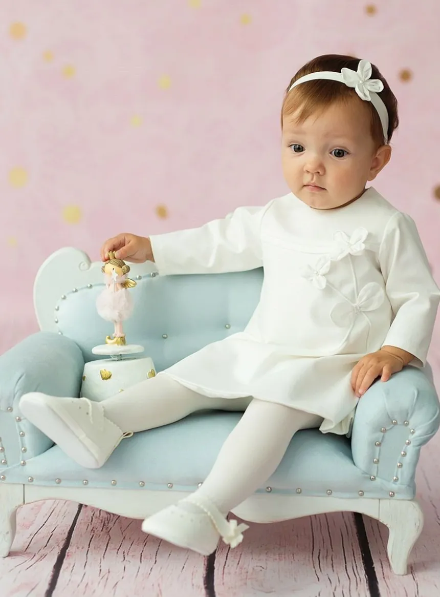 Robe de baptême manches longues hiver fleurs