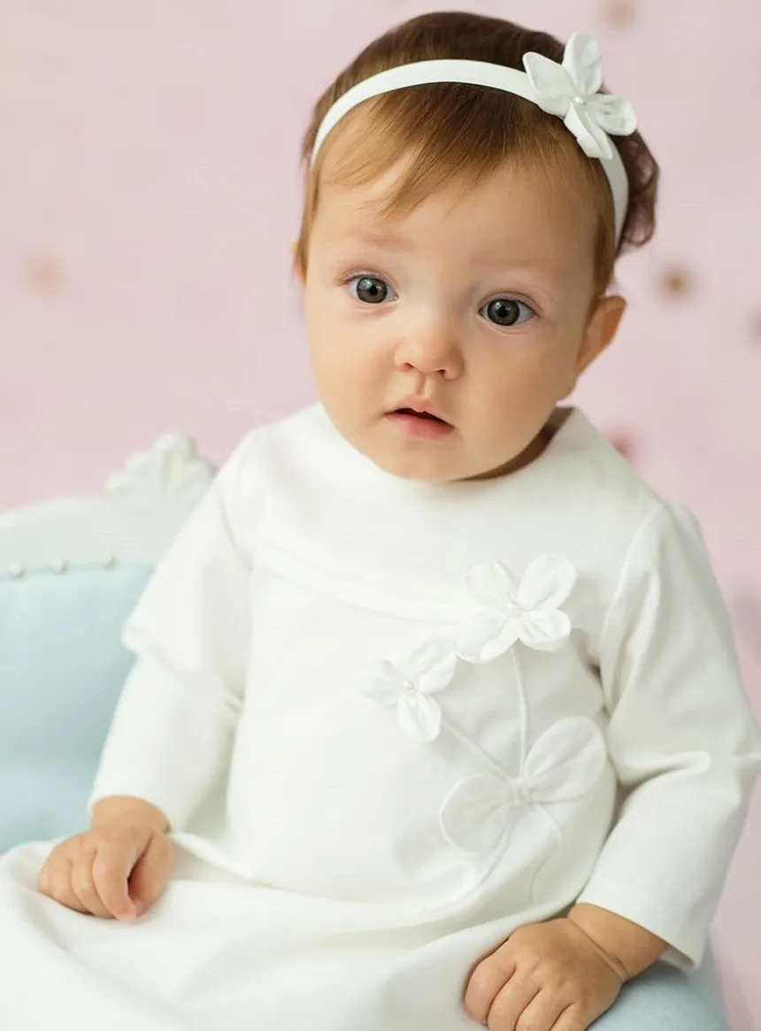 Robe de baptême manches longues hiver fleurs