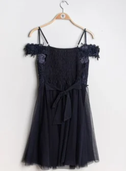 Robe de cocktail courte femme dentelle et mousseline