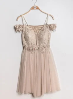 Robe de cocktail courte femme dentelle et mousseline