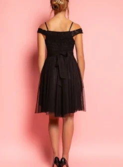 Robe de cocktail courte femme dentelle et mousseline