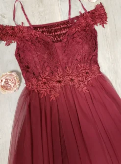 Robe de cocktail courte femme dentelle et mousseline