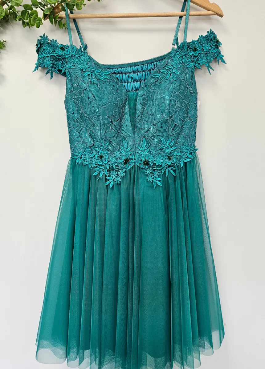 Robe de cocktail courte femme dentelle et mousseline