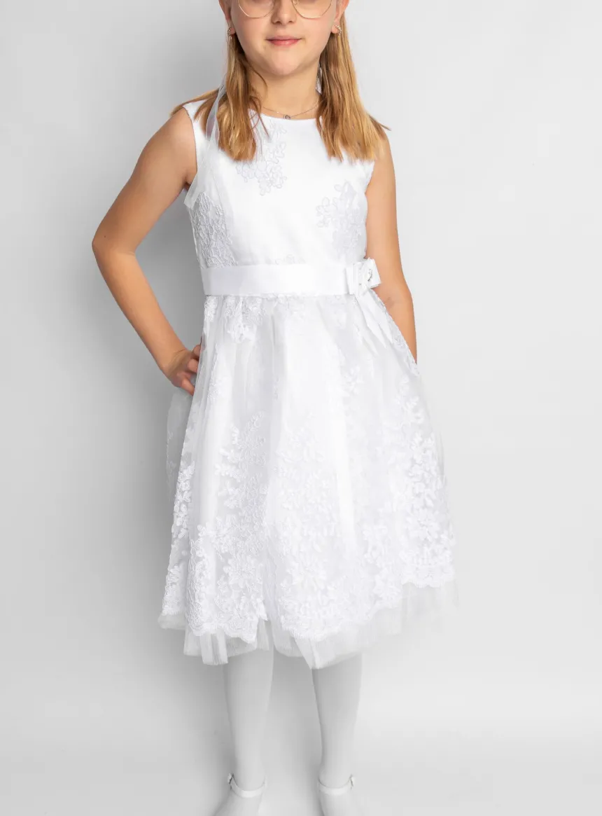 Robe de communion courte Sofia dentelle Blanc 8 ans