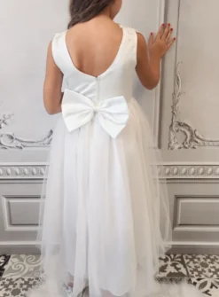 Robe de communion longue dentelle et tulle fille