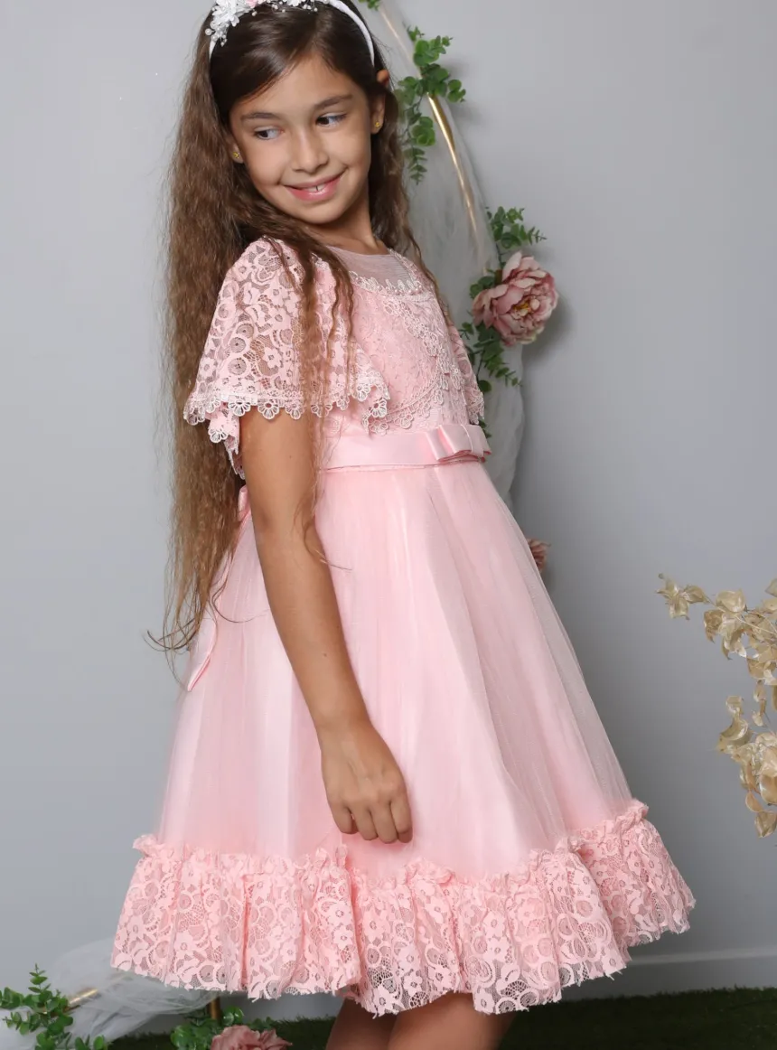 Robe de cérémonie fille avec cape dentelle Ninon