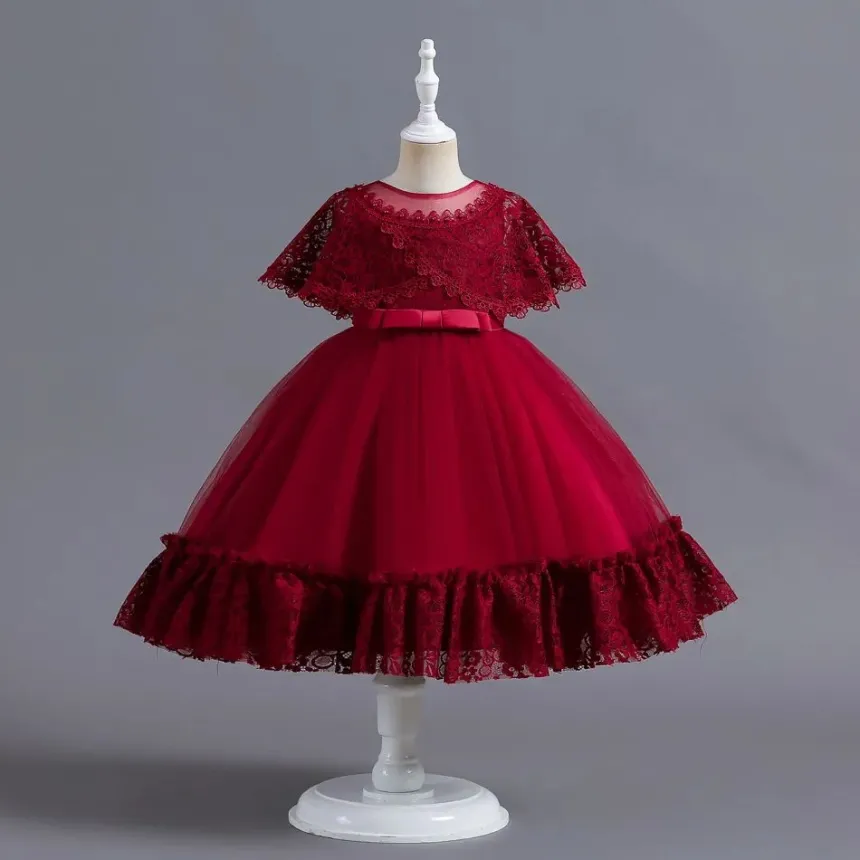 Robe de cérémonie fille avec cape dentelle Ninon