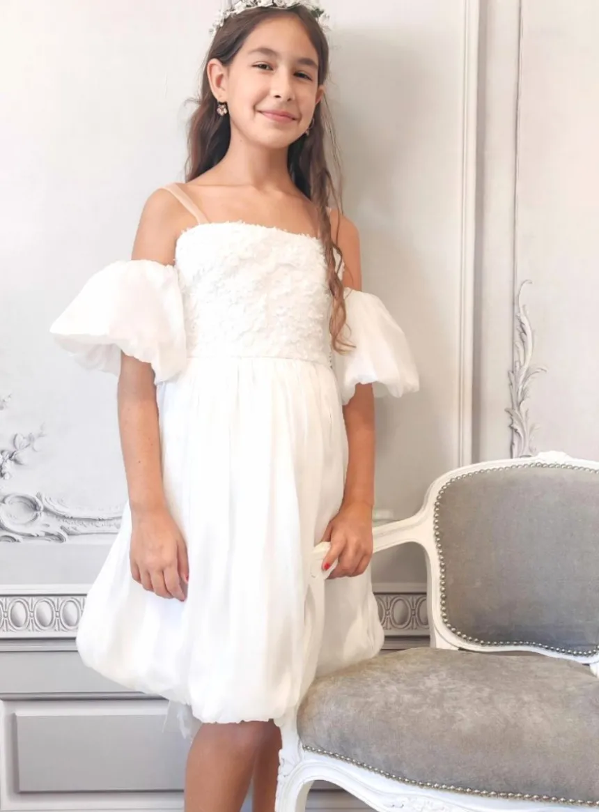 Robe de cérémonie fille bouffante et manches tombantes