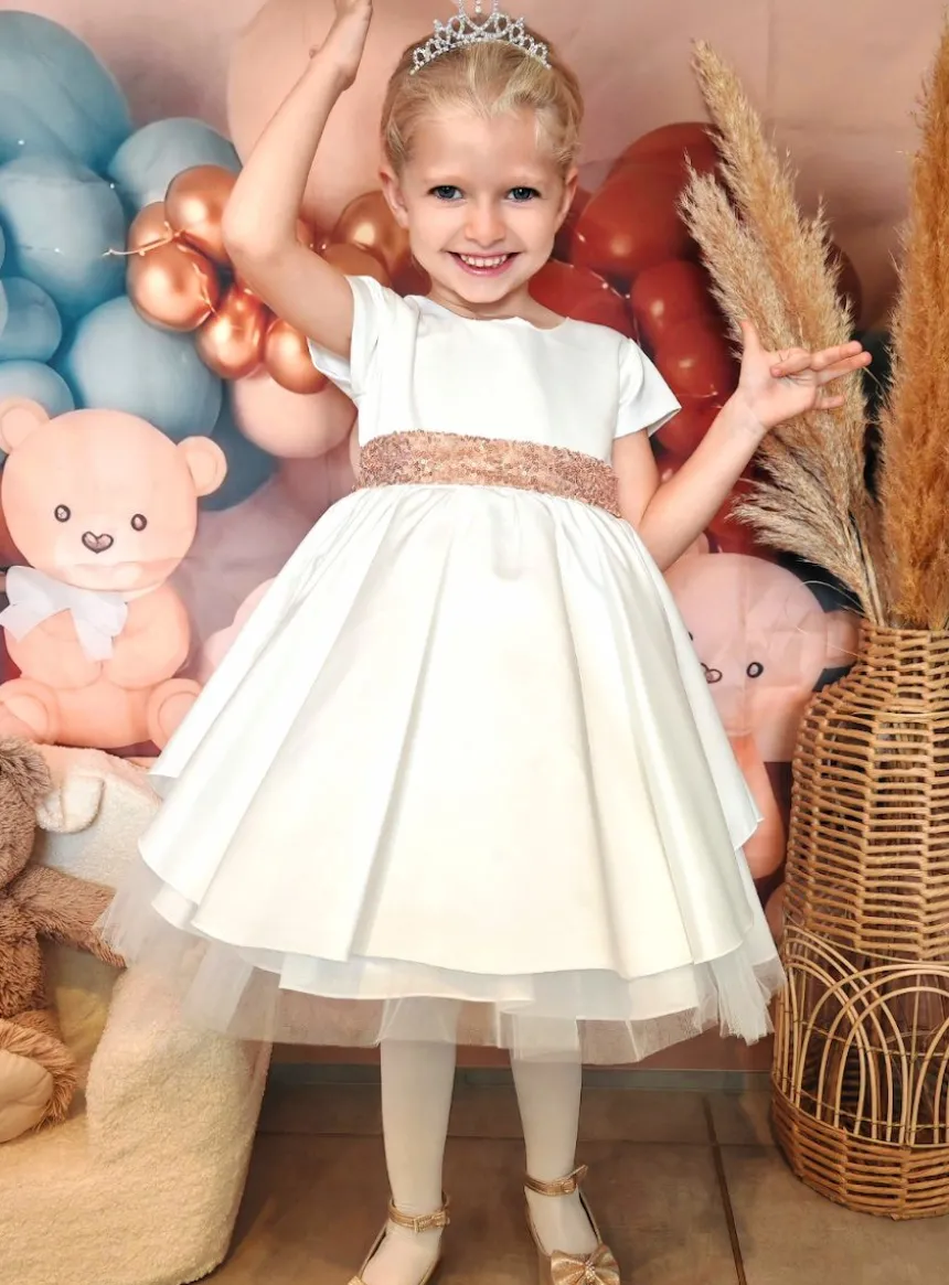 Robe de cérémonie fille satin et paillettes dos coeur