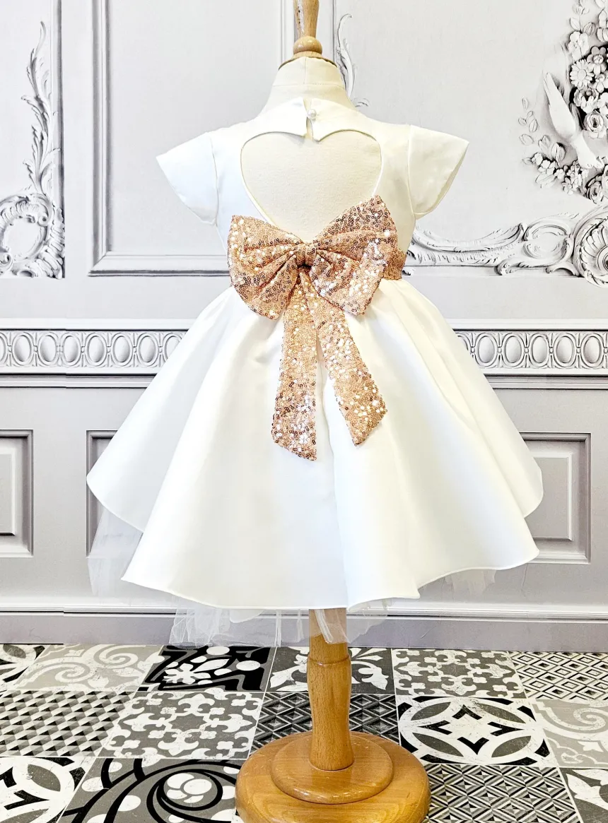 Robe de cérémonie fille satin et paillettes dos coeur