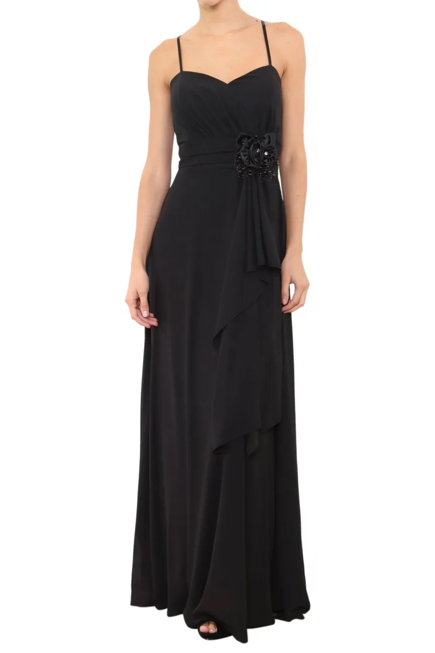 Robe de demoiselle d'honneur longue femme drapée fleur sur ceinture