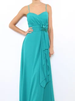 Robe de demoiselle d'honneur longue femme drapée fleur sur ceinture