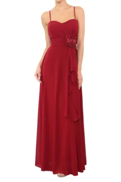 Robe de demoiselle d'honneur longue femme drapée fleur sur ceinture