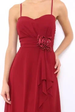 Robe de demoiselle d'honneur longue femme drapée fleur sur ceinture