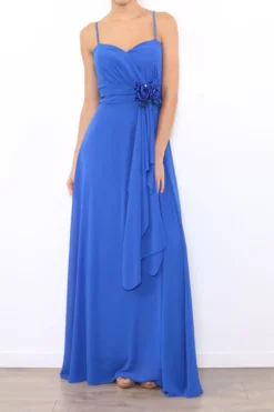 Robe de demoiselle d'honneur longue femme drapée fleur sur ceinture