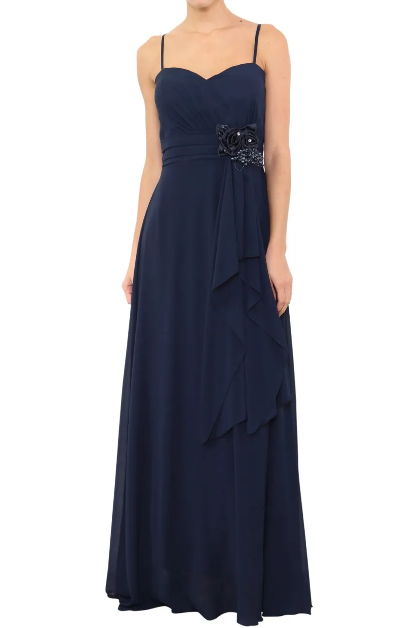Robe de demoiselle d'honneur longue femme drapée fleur sur ceinture