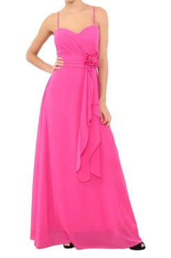 Robe de demoiselle d'honneur longue femme drapée fleur sur ceinture